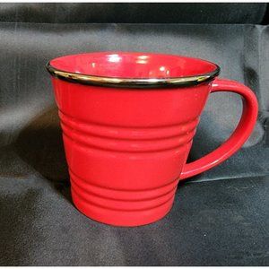 2007 STARBUCKS 14oz RED RIBBED Sand Pail Bucket Coffee Mug Silver Rim Tea Cup